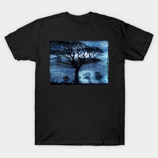 Windswept Downland Treescape in Blue T-Shirt by mister-john